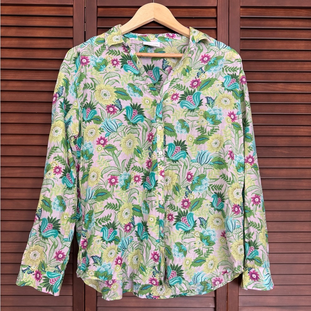 J.Jill Multicolor Floral Cotton Silk Button-Up Shirt Collared Long Sleeve Size S